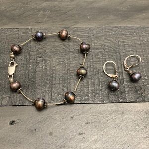 Genuine Pearl Paradise Bracelet and Matching Earring Set 925